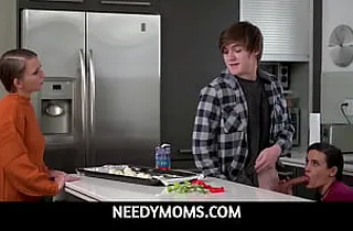 NeedyMoms-Stepmom Penny Barber catches stepson Tyler Journey pummeling a can of raw dough and helps him broadly